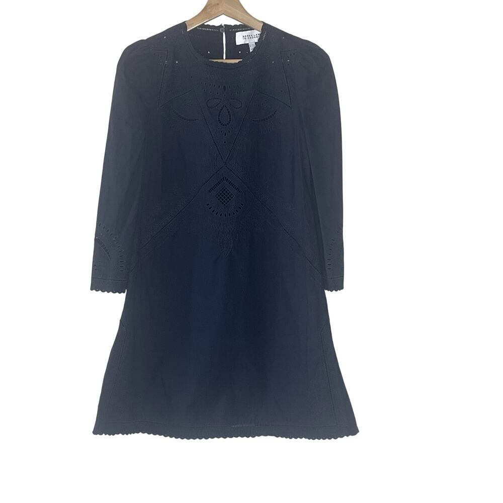 DEREK LAM 10 CROSBY NAVY BLUE EMBROIDERED SHORT DRESS SIZE 2